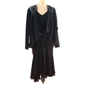 Vintage 80’s Casadei 20’s Inspired Beaded Black Cocktail Dress 8